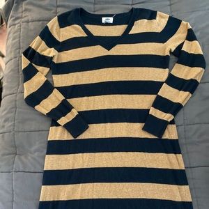Navy and tan striped sweater dress